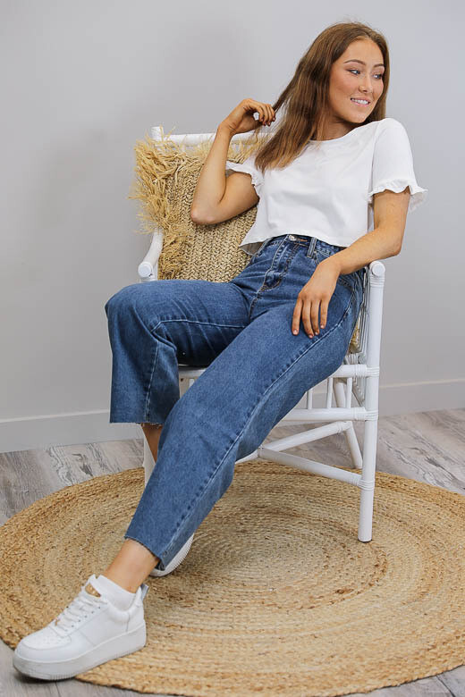 Penelope Frill Sleeve Crop T Shirt - Ivory