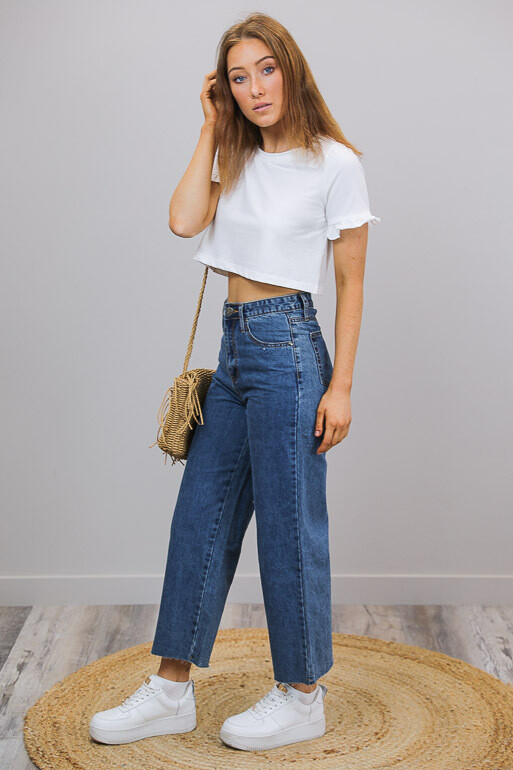 Penelope Frill Sleeve Crop T Shirt - Ivory