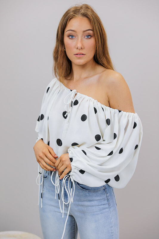 Elektra Oversized On/Off Shoulder Top - Ivory/Black Spot