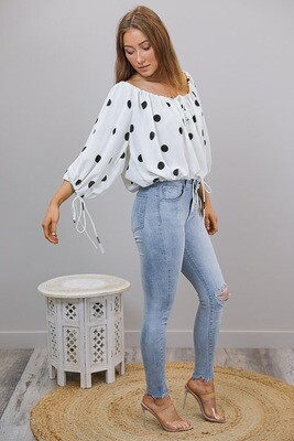 Elektra Oversized On/Off Shoulder Top - Ivory/Black Spot