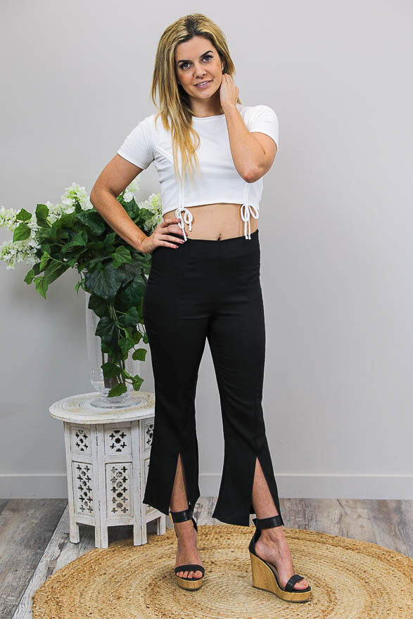 Tess Fitted Split Flare Pants - Black