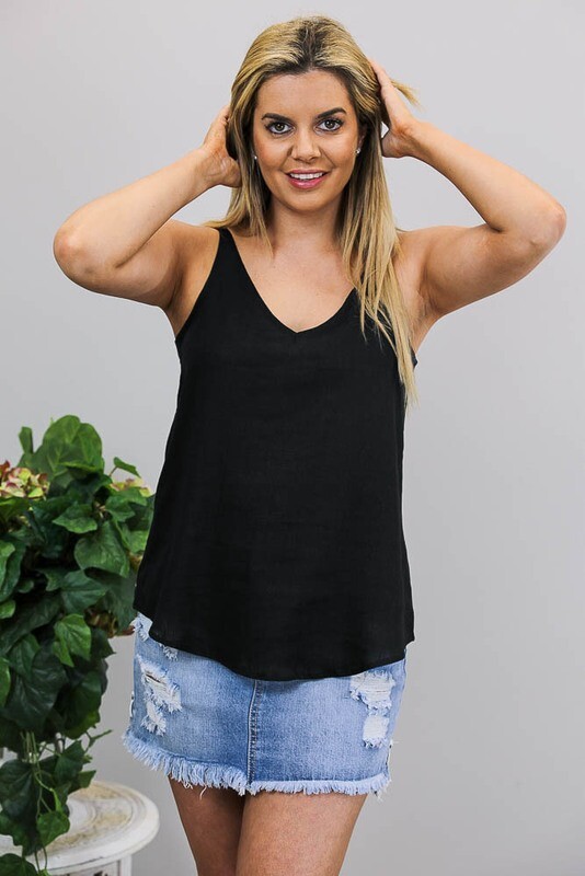 Rock U Basics 2 Way Camisole Top - Black Linen Blend