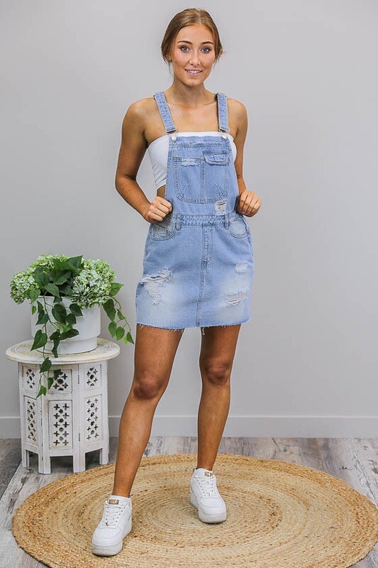 Favourite Rip Dungaree Dress - Light Denim