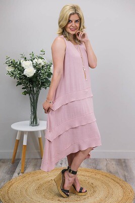 Shady Beach Midi Dress - Blush Linen Blend