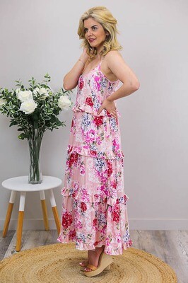 Francis Frill Tier Tie Maxi Dress - Coral/Pink Bloom Francis Frill Tier Tie Maxi Dress - Coral/Pink Bloom