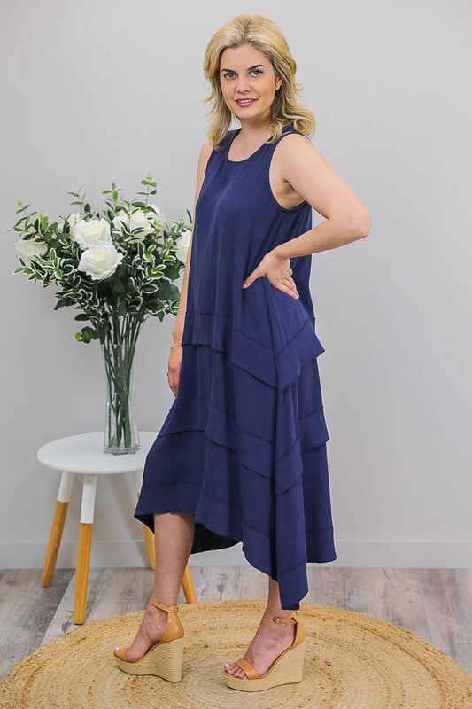 Shady Beach Midi Dress - Navy Linen Blend