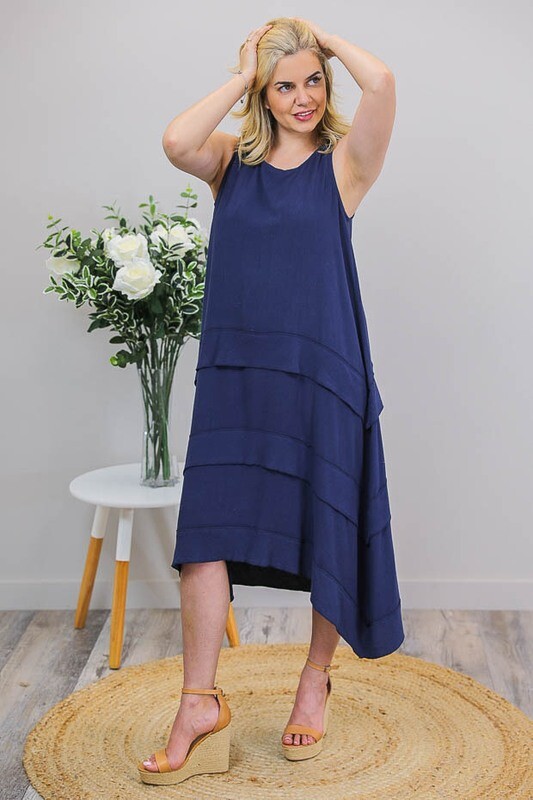 Shady Beach Midi Dress - Navy Linen Blend
