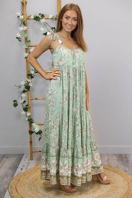 Terri Tassel Tie Maxi Dress - Mint/Bronze Frond Terri Tassel Tie Maxi Dress - Mint/Bronze Frond