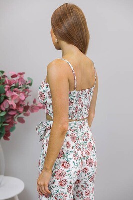 Jovie Crop Top - White/Red Green Bloom