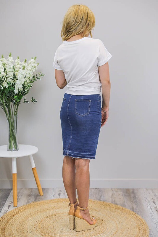 Tazzie Teased Knee Length Skirt - Dark Denim