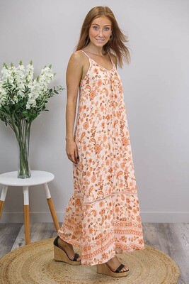 Sandra Singlet Maxi Dress - Apricot/Peach Paisley Fleur Sandra Singlet Maxi Dress - Apricot/Peach Paisley Fleur