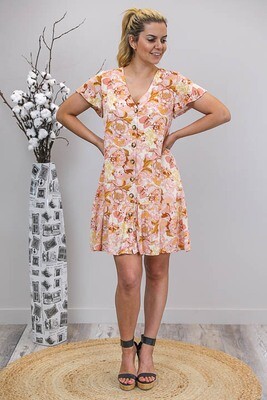 Champers Button Miniish Dress - Cream/Yellow/Blush Fleur Champers Button Miniish Dress - Cream/Yellow/Blush Fleur
