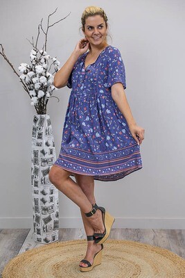 Betsy Baby Doll Tassel Dress - Dark Mauve/Blue Fleur Betsy Baby Doll Tassel Dress - Dark Mauve/Blue Fleur