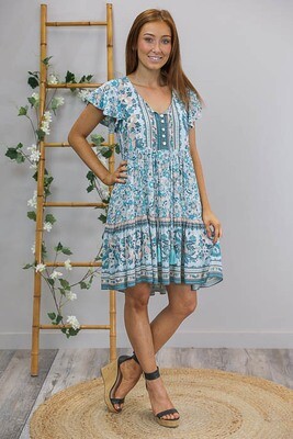 Jorja S/S Miniish Dress - Aqua/Turquoise Floral Jorja S/S Miniish Dress - Aqua/Turquoise Floral