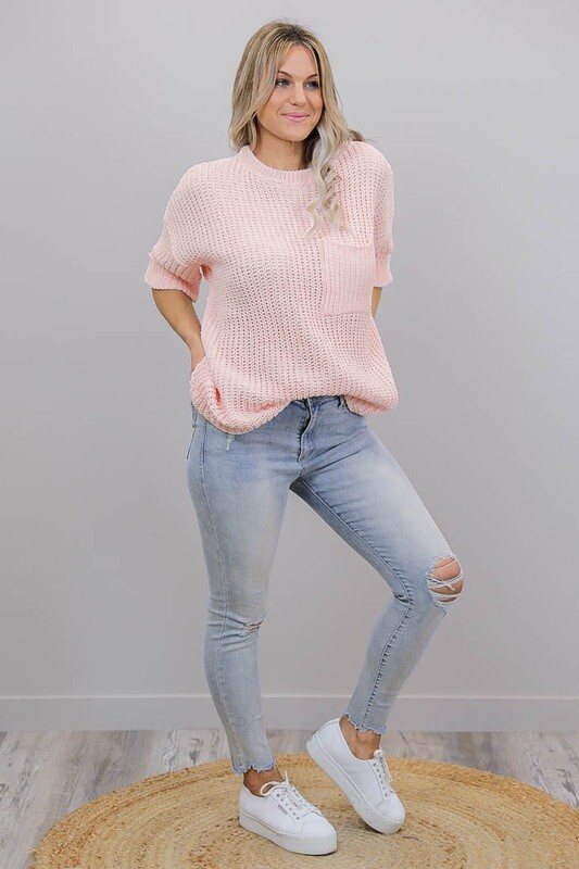 Chenille Oversize S/S Knit Jumper - Baby Pink