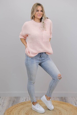 Chenille Oversize S/S Knit Jumper - Baby Pink