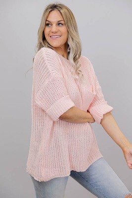 Chenille Oversize S/S Knit Jumper - Baby Pink