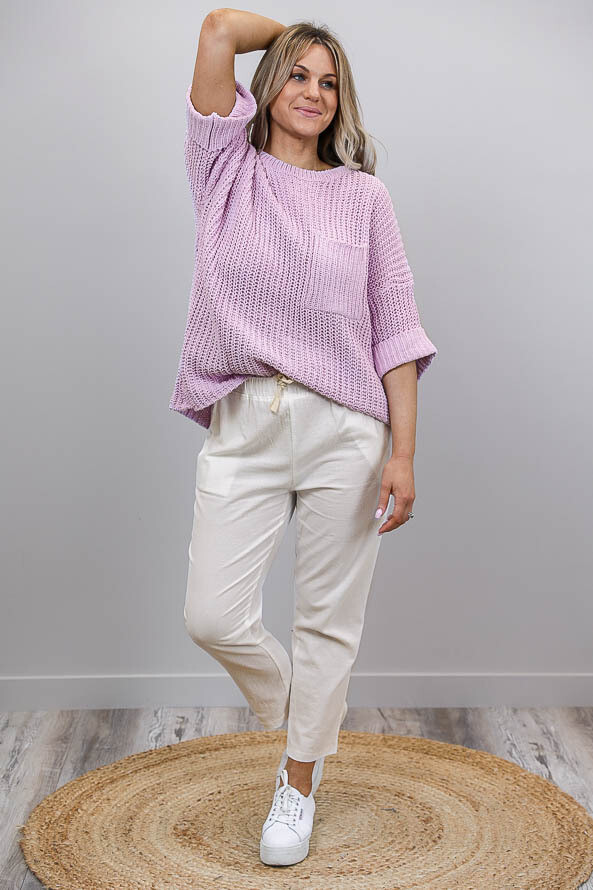 Chenille Oversize S/S Knit Jumper - Baby Mauve