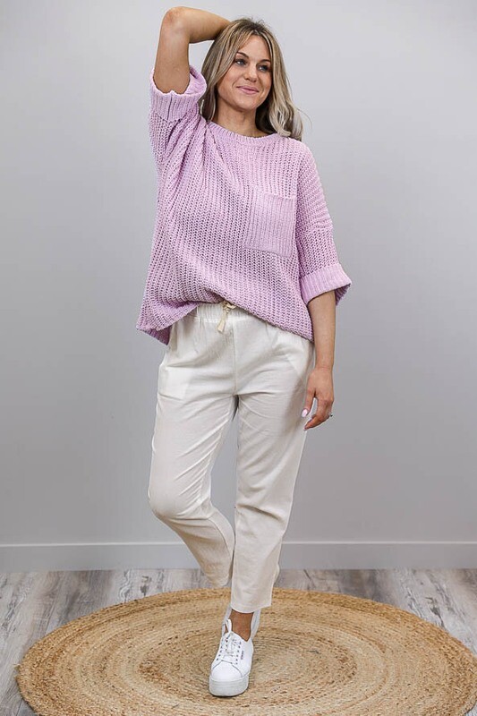 Chenille Oversize S/S Knit Jumper - Baby Mauve