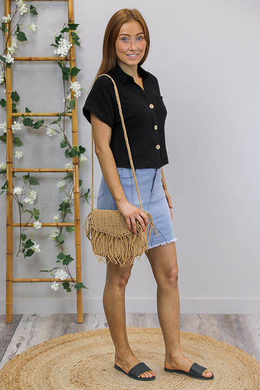 Absolutely Fabulous S/S Crop Cotton Shirt - Black