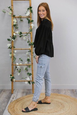 Ladybird Raw Edge Boho Top - Black