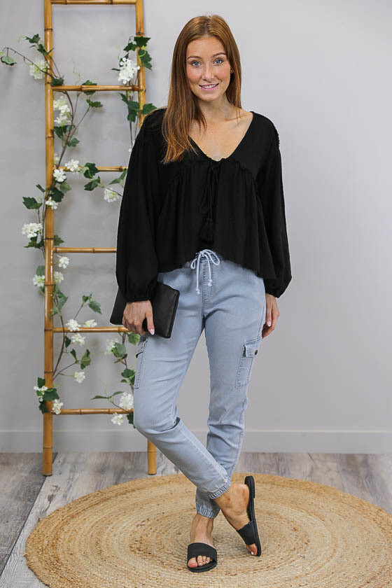 Ladybird Raw Edge Boho Top - Black