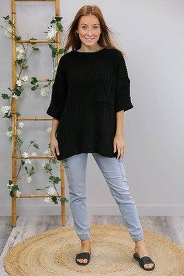 Chenille Oversize S/S Knit Jumper - Black