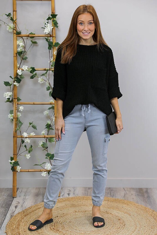 Chenille Oversize S/S Knit Jumper - Black