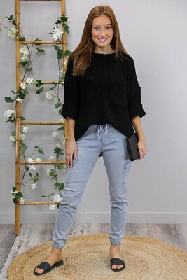 Chenille Oversize S/S Knit Jumper - Black