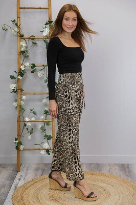 Shirley Shirred Waist Pant - Tan Cheetah Shirley Shirred Waist Pant - Tan Cheetah