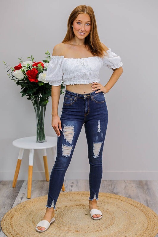 Millie Rip Fray Jeans - Dark Denim