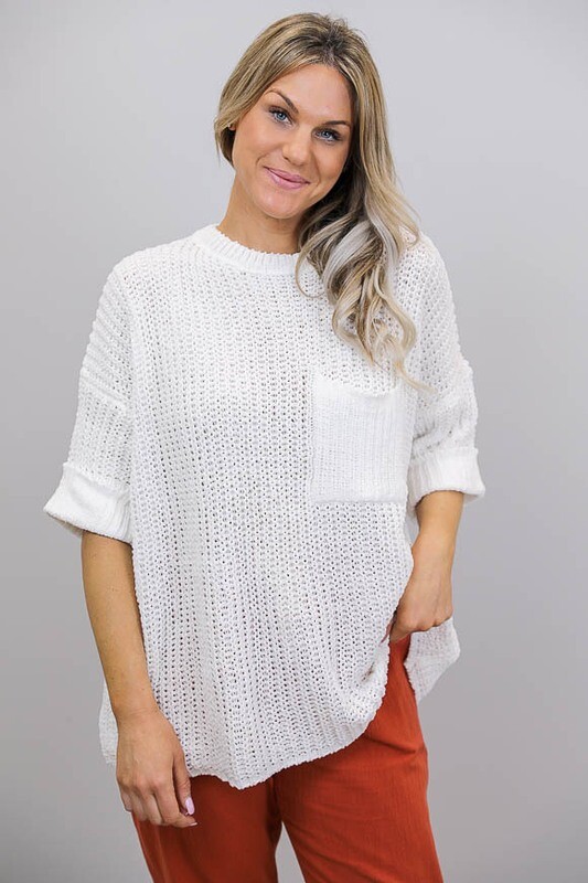 Chenille Oversize S/S Knit Jumper - White