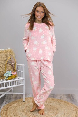 Twozee Fluff PJ Set - Pink/White Bunny Twozee Fluff PJ Set - Pink/White Bunny
