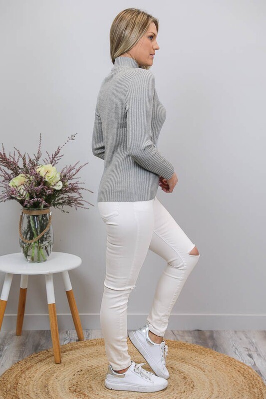 Back To Basics Rib Jumper - Light Gray