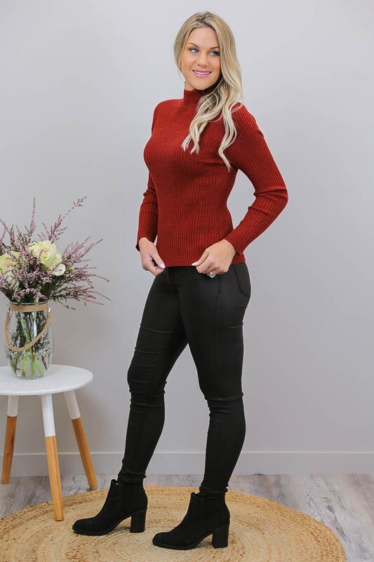 Back To Basics Rib Jumper - Red Rust