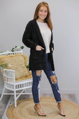 Eyelash Knit Cardigan - Black