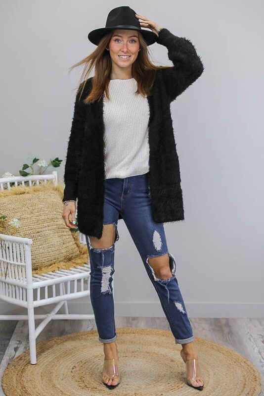 Eyelash Knit Cardigan - Black