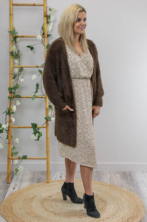 Eyelash Knit Cardigan - Brown