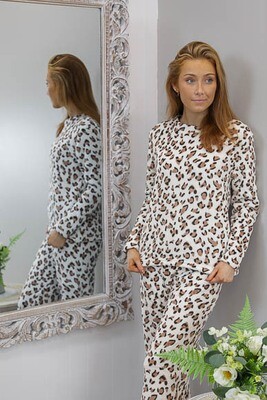 Twozee Fluff PJ Set - White/Choc Leo Twozee Fluff PJ Set - White/Choc Leo