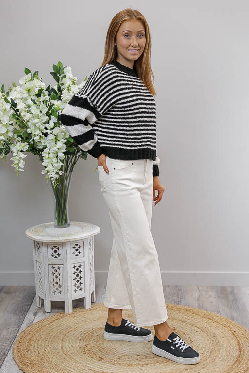 Freddy Crop Jumper - Black/White Stripe