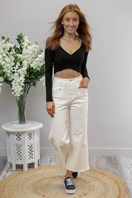 Flarey Mary Culotte Jean Pants - Off White