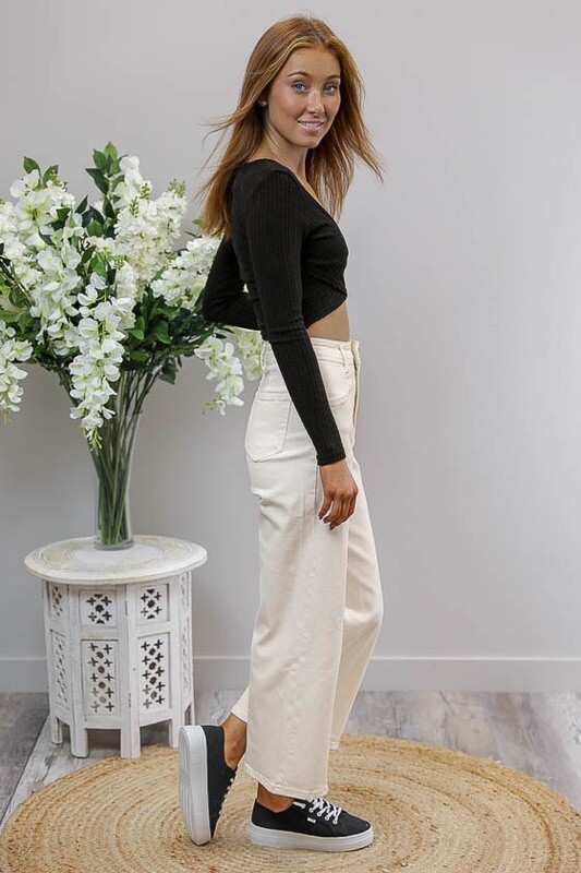 Flarey Mary Culotte Jean Pants - Off White