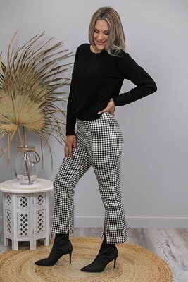 Tess Fitted Split Flare Pants - Black/White Gingham Tess Fitted Split Flare Pants - Black/White Gingham