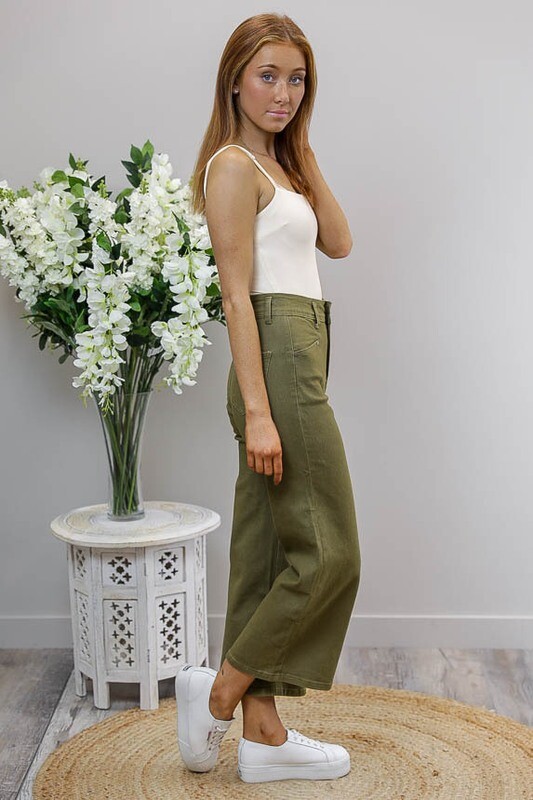 Flarey Mary Culotte Jean Pants - Khaki