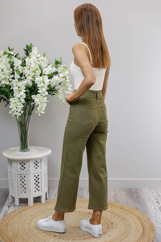 Flarey Mary Culotte Jean Pants - Khaki