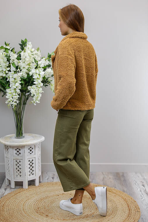 Dobby Double Breasted Crop Jacket - Tan