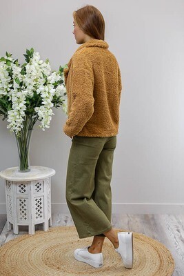 Dobby Double Breasted Crop Jacket - Tan