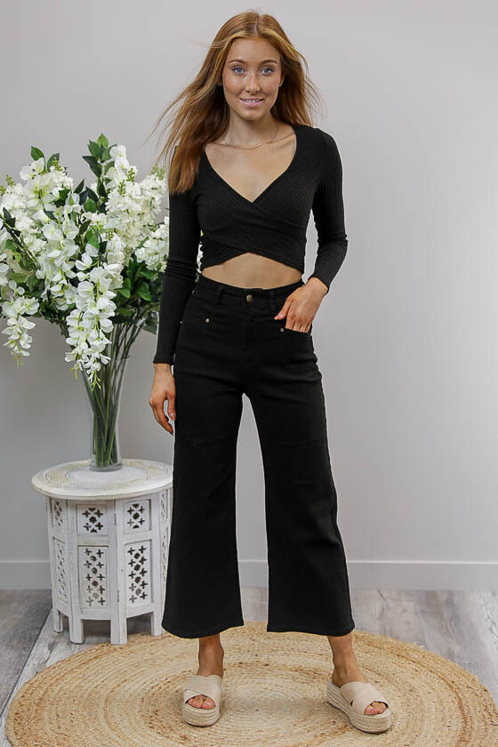 Flarey Mary Culotte Jean Pants - Black
