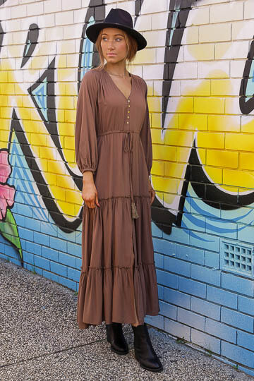 Kimba L/S Frill Maxi Dress - Hot Chocolate Kimba L/S Frill Maxi Dress - Hot Chocolate