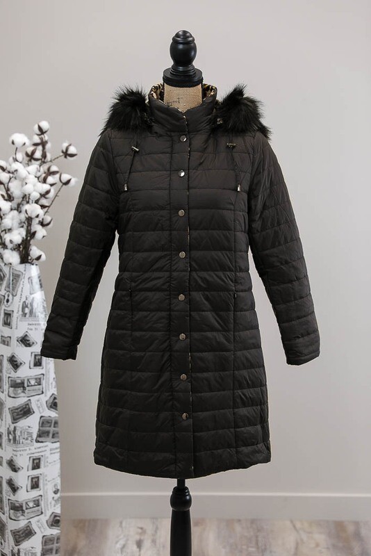 Tanies Fave Reversible Puffer Coat - Black/Tan Leo